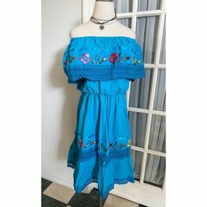 Mexican Boho Off The Shoulder Dress OS NEW